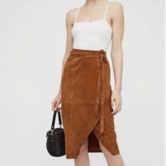 Free People Dresses & Skirts - Free People Suede Leather Wrap Skirt Brown Midi Size 2